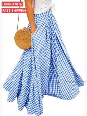 High Waist A-Line Maxi Skirt Pleated Flared Swing Long Skirt Polyester Spandex